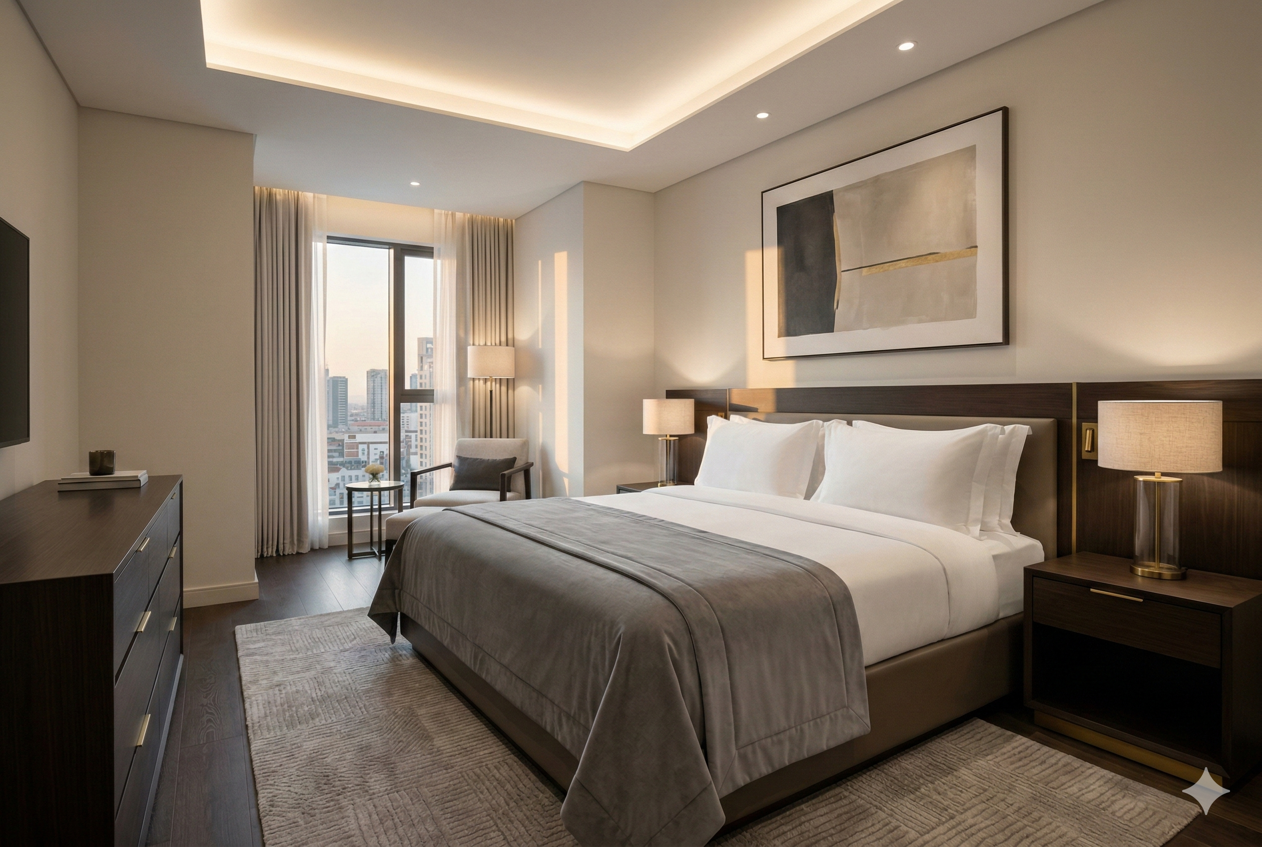 Zamera Stays portfolio bedroom with premium finishes